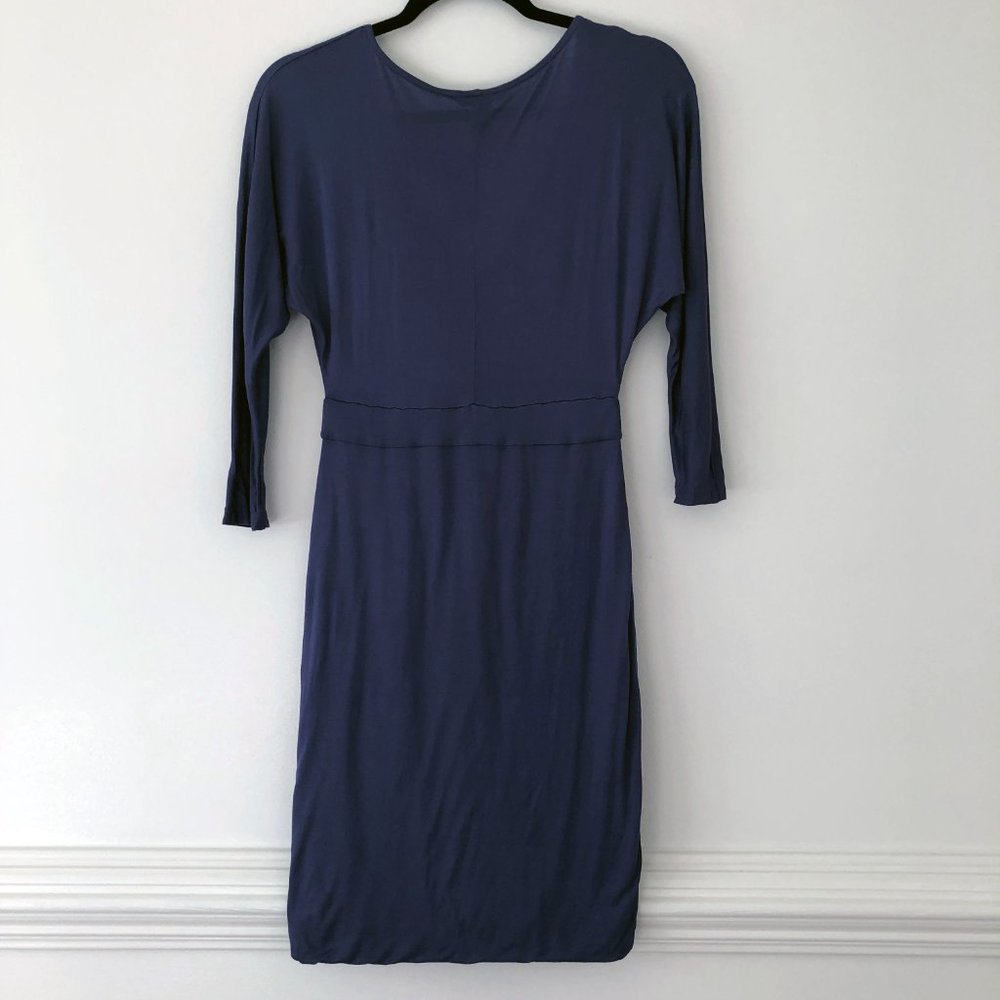 H&M Stormy Blue Wrap-Front Bodycon Dress | 3/4 Sleeve | Size 6 - Picture 5 of 8